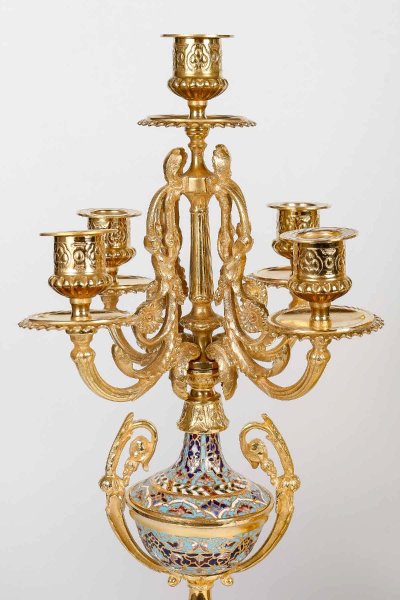 Gilt Bronze and Cloisonné Enamel Fireplace Set, Late 19th Century
