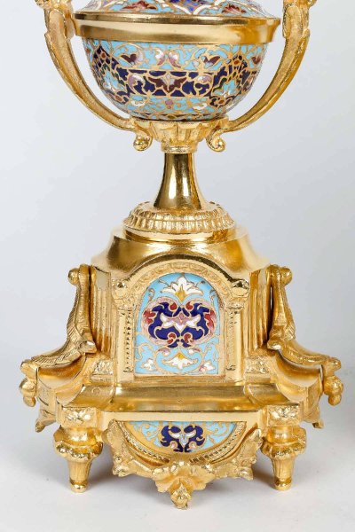 Gilt Bronze and Cloisonné Enamel Fireplace Set, Late 19th Century