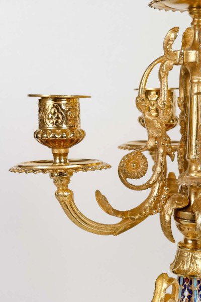 Gilt Bronze and Cloisonné Enamel Fireplace Set, Late 19th Century