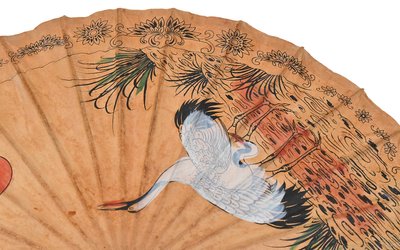 Ombrelle japonaise dit Wagasa vintage en bambou et papier de riz à décor peint de grue