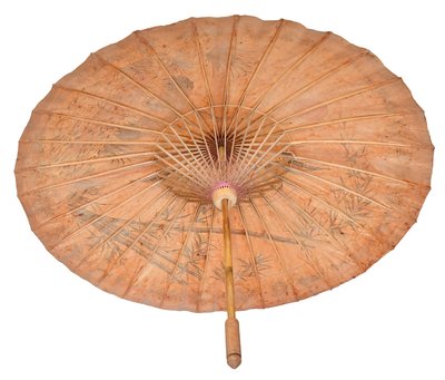 Ombrelle japonaise dit Wagasa vintage en bambou et papier de riz à décor peint de grue