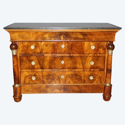 Commode d'époque Empire En Noyer à Colonnes Détachées Début XIX