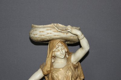 Young Orientalist Woman With Art Nouveau Basket By Royal Dux About 1900