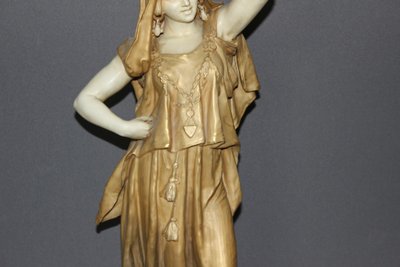 Young Orientalist Woman With Art Nouveau Basket By Royal Dux About 1900
