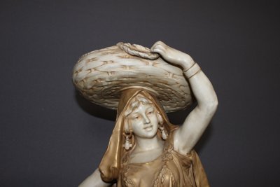 Young Orientalist Woman With Art Nouveau Basket By Royal Dux About 1900