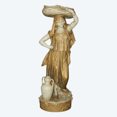 Young Orientalist Woman With Art Nouveau Basket By Royal Dux About 1900
