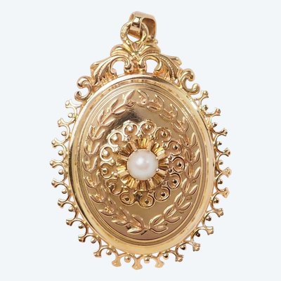 Pendentif cassolette en or jaune et perle de culture