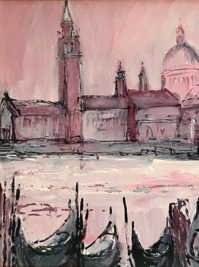 Mario Bonamici (1912-2002), Tableau Vue De Venise Titré "rose De Venise.