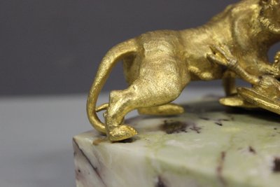 Bronze Gilt, Tiger Attacking Eagle About 1900
