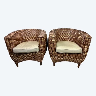 Poltrone in rattan intrecciato (coppia) anni 2000