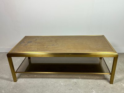 Table basse Hollywood regency en laiton et verre irisé vintage 70'S