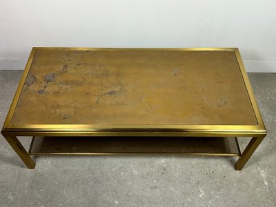 Table basse Hollywood regency en laiton et verre irisé vintage 70'S