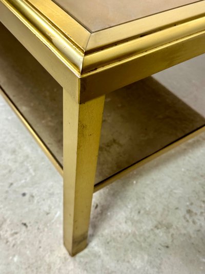 Table basse Hollywood regency en laiton et verre irisé vintage 70'S