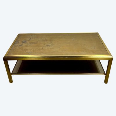 Table basse Hollywood regency en laiton et verre irisé vintage 70'S