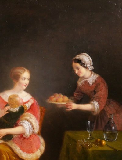 Jean-Auguste TESTE 1807-1886 Scène d'intérieur au chien et à la nature morte, tableau, 1854