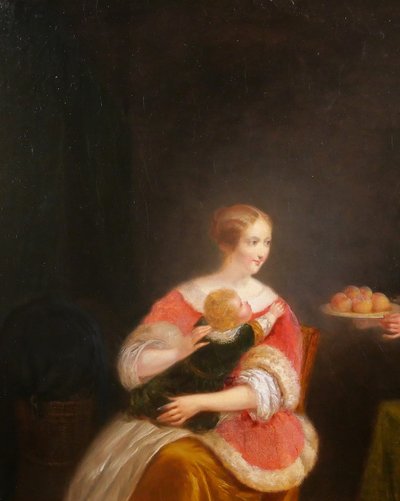 Jean-Auguste TESTE 1807-1886 Scène d'intérieur au chien et à la nature morte, tableau, 1854