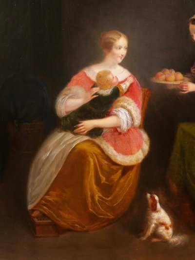 Jean-Auguste TESTE 1807-1886 Scène d'intérieur au chien et à la nature morte, tableau, 1854