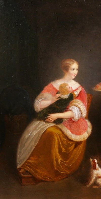 Jean-Auguste TESTE 1807-1886 Scène d'intérieur au chien et à la nature morte, tableau, 1854