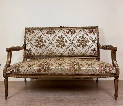 Banquette De Style Louis XVI En Bois Doré