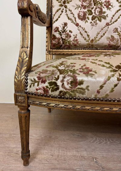 Banquette De Style Louis XVI En Bois Doré