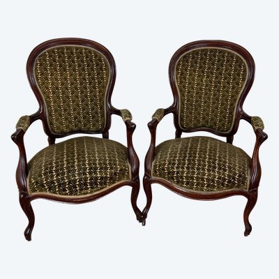 Pair Of Louis XV Style Mahogany Armchairs XIXth Century
