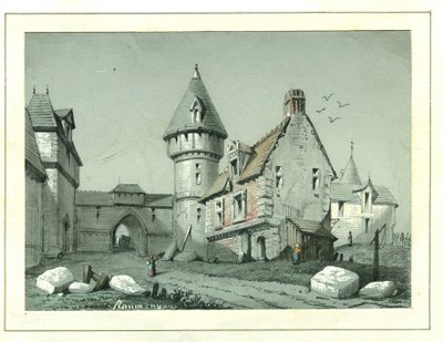 Auguste François ROUMEGOUS (XIX) Paysage animé - Dessin original ancien