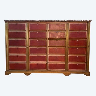 Cartonnier de notaire en acajou et marbre style Napoléon III