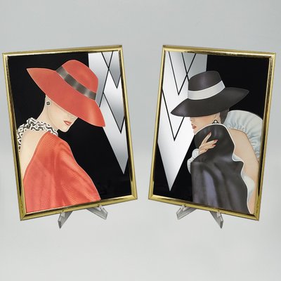 1980s Pair Of Framed Prints "Glam Girl" by Ferraro. 