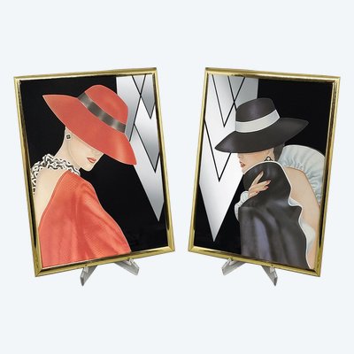1980s Pair Of Framed Prints "Glam Girl" by Ferraro. 