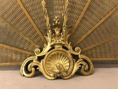 Pare feu de cheminée ancien en bronze et laiton d'époque 19 ème 