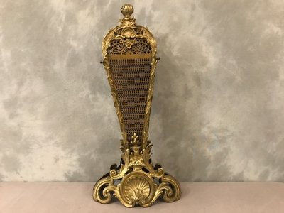 Pare feu de cheminée ancien en bronze et laiton d'époque 19 ème 