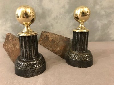 Pair of 19th century cast iron and brass andirons
