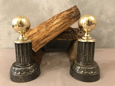 Pair of 19th century cast iron and brass andirons