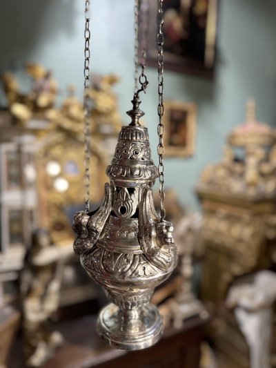 Bruciaincenso in bronzo argentato - XIX secolo