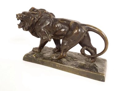 Scultura in bronzo Hippolyte Marius Galy Leone ruggente Animale XIX secolo