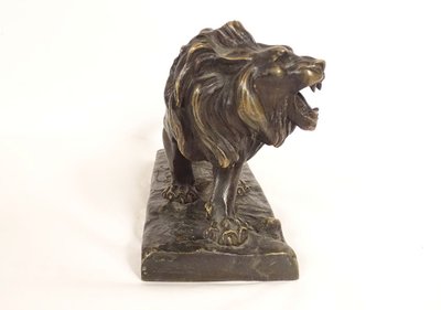 Scultura in bronzo Hippolyte Marius Galy Leone ruggente Animale XIX secolo