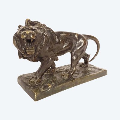 Scultura in bronzo Hippolyte Marius Galy Leone ruggente Animale XIX secolo