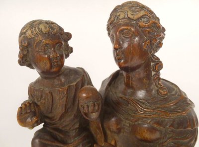 Statua intagliata della Vergine e del Bambino Gesù Legno di bosso 40 cm Fine XVIII secolo
