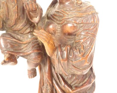 Statua intagliata della Vergine e del Bambino Gesù Legno di bosso 40 cm Fine XVIII secolo