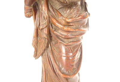 Statua intagliata della Vergine e del Bambino Gesù Legno di bosso 40 cm Fine XVIII secolo