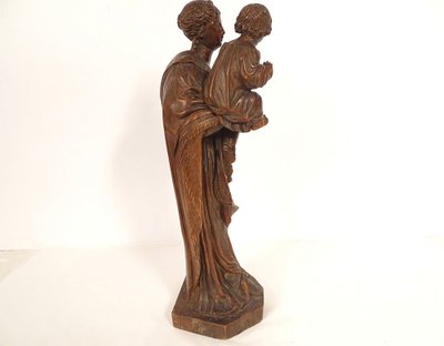 Statua intagliata della Vergine e del Bambino Gesù Legno di bosso 40 cm Fine XVIII secolo