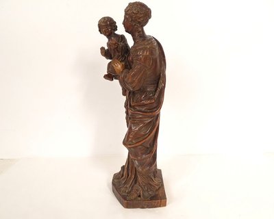Statua intagliata della Vergine e del Bambino Gesù Legno di bosso 40 cm Fine XVIII secolo