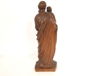 Statua intagliata della Vergine e del Bambino Gesù Legno di bosso 40 cm Fine XVIII secolo