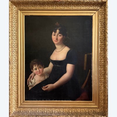 Grande ritratto di donna e di bambino periodo Impero