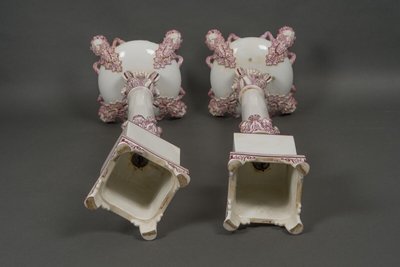 Pair of Jacob Petit Rihouet 5-light candelabra with caryatid decor