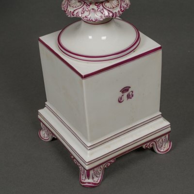 Pair of Jacob Petit Rihouet 5-light candelabra with caryatid decor