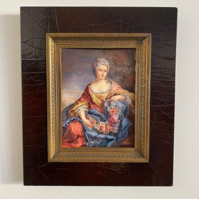 Handgemalte Miniaturen Frauen aus dem 18. Jahrhundert, signiert nach Van Loo