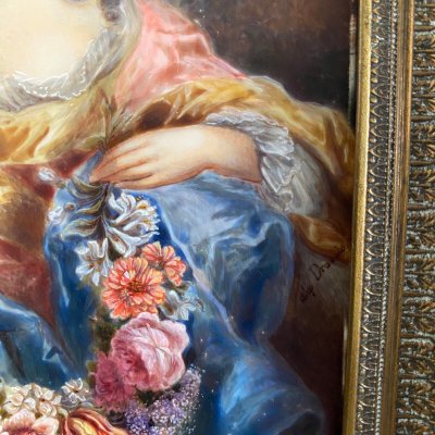 Handgemalte Miniaturen Frauen aus dem 18. Jahrhundert, signiert nach Van Loo