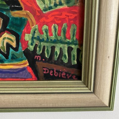 Gouache composition moderne par M. Debiève animaux XXe