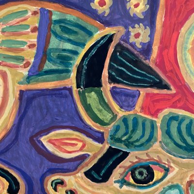 Gouache composition moderne par M. Debiève animaux XXe
